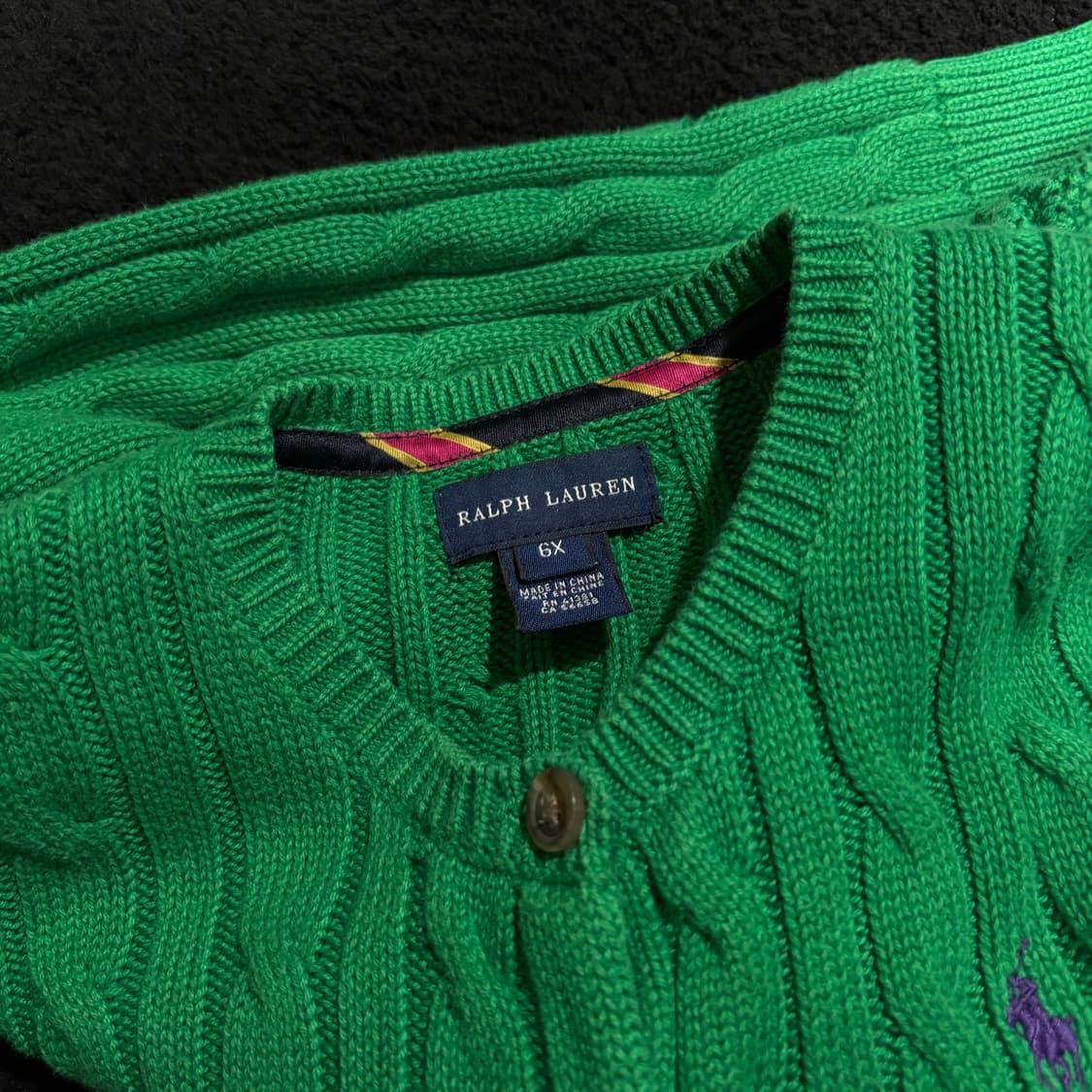 6X 폴로 랄프로렌 키즈 그린 꽈배기 가디건 상품이미지3