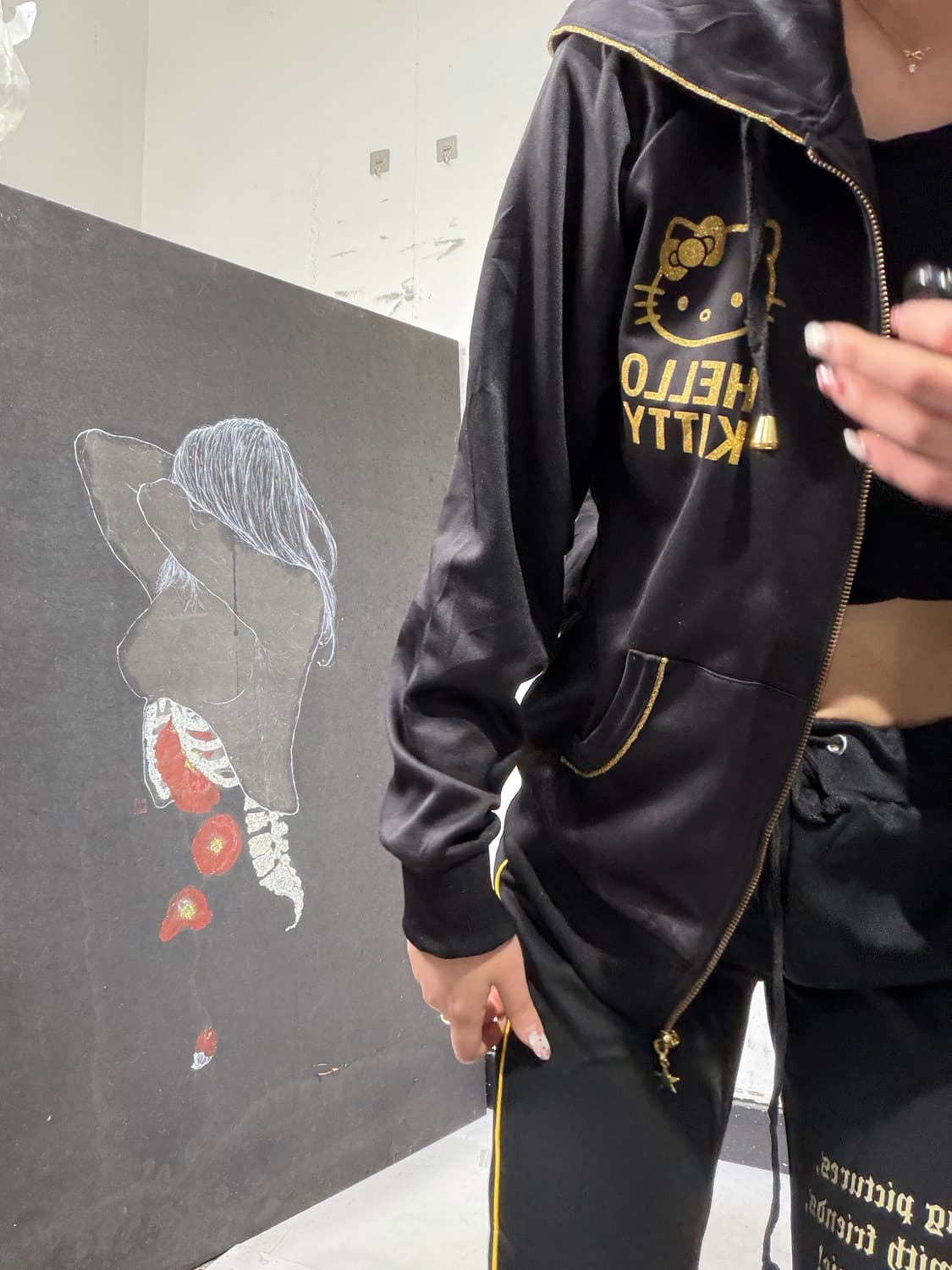 JPN 헬로키티 빅로고 져지 갸루 트레이닝 팬츠 추리닝 셋업 L 상품이미지6