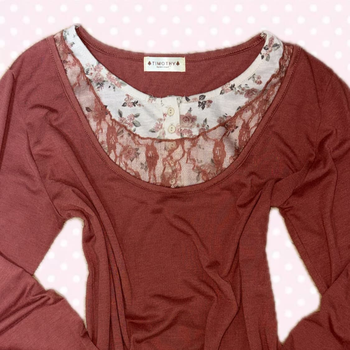 TIMOTHY 톤다운레드 플라워 레이스 롱슬리브 티셔츠 상의 상품이미지2