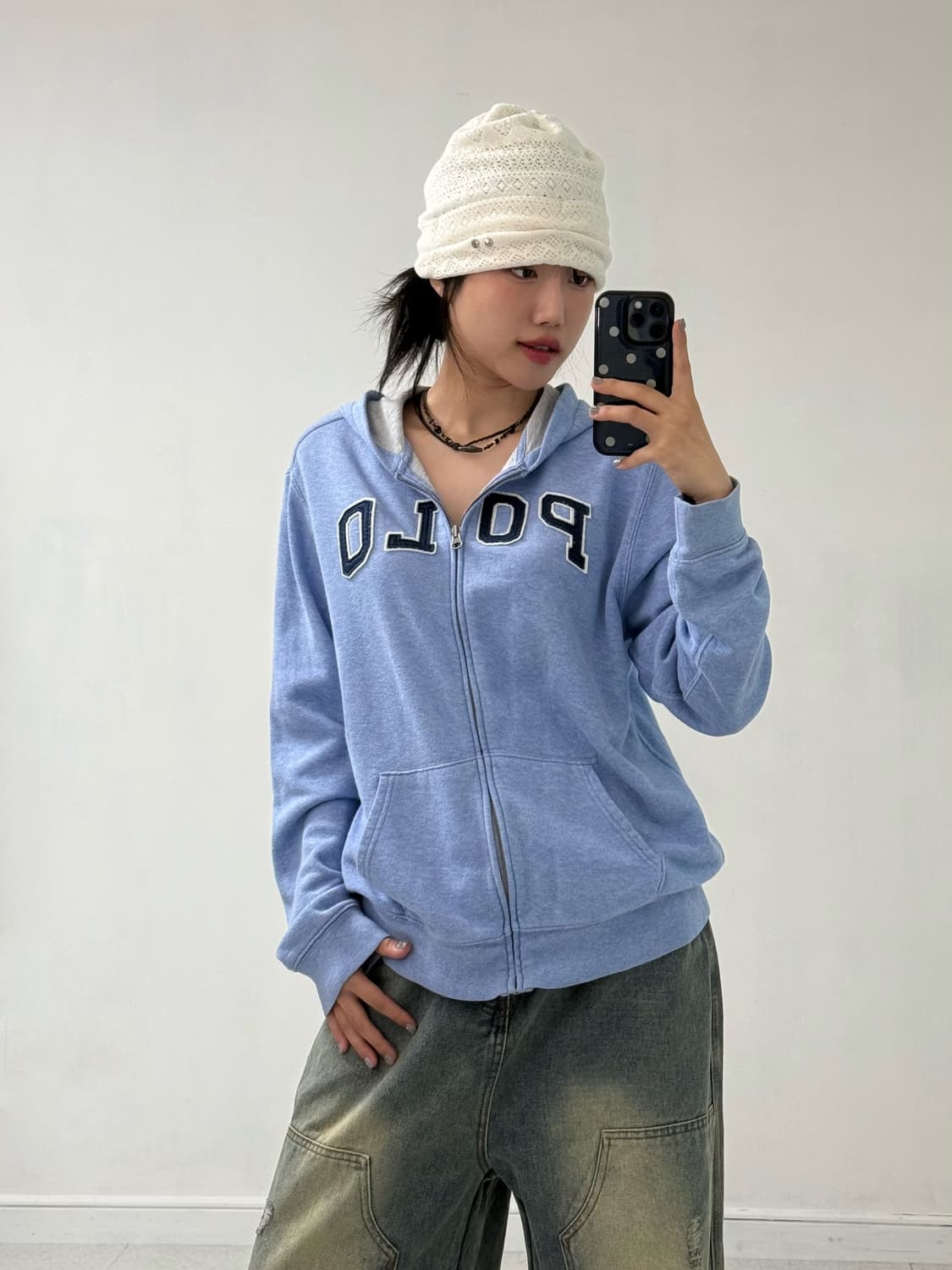 폴로 스카이블루 로고 후드집업 상품이미지4