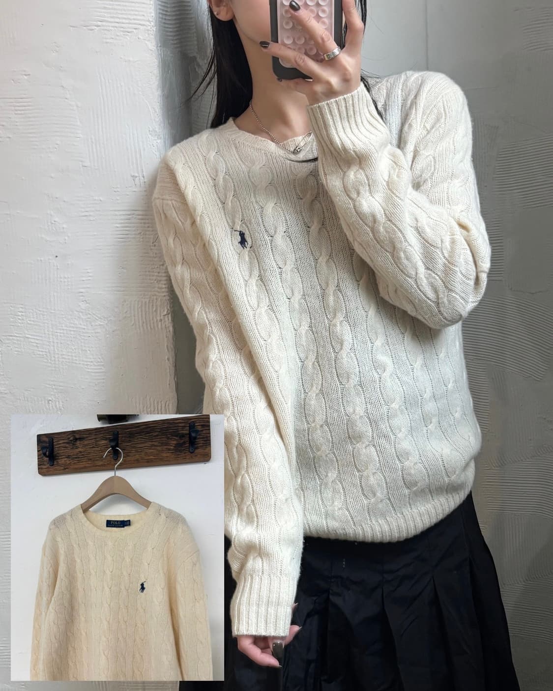 Polo 폴로 랄프로렌 캐시미어 아이보리 케이블 니트 상품이미지1