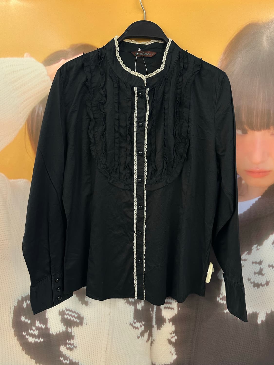 VINTAGE 블랙 레이스프릴 블라우스 상품이미지1