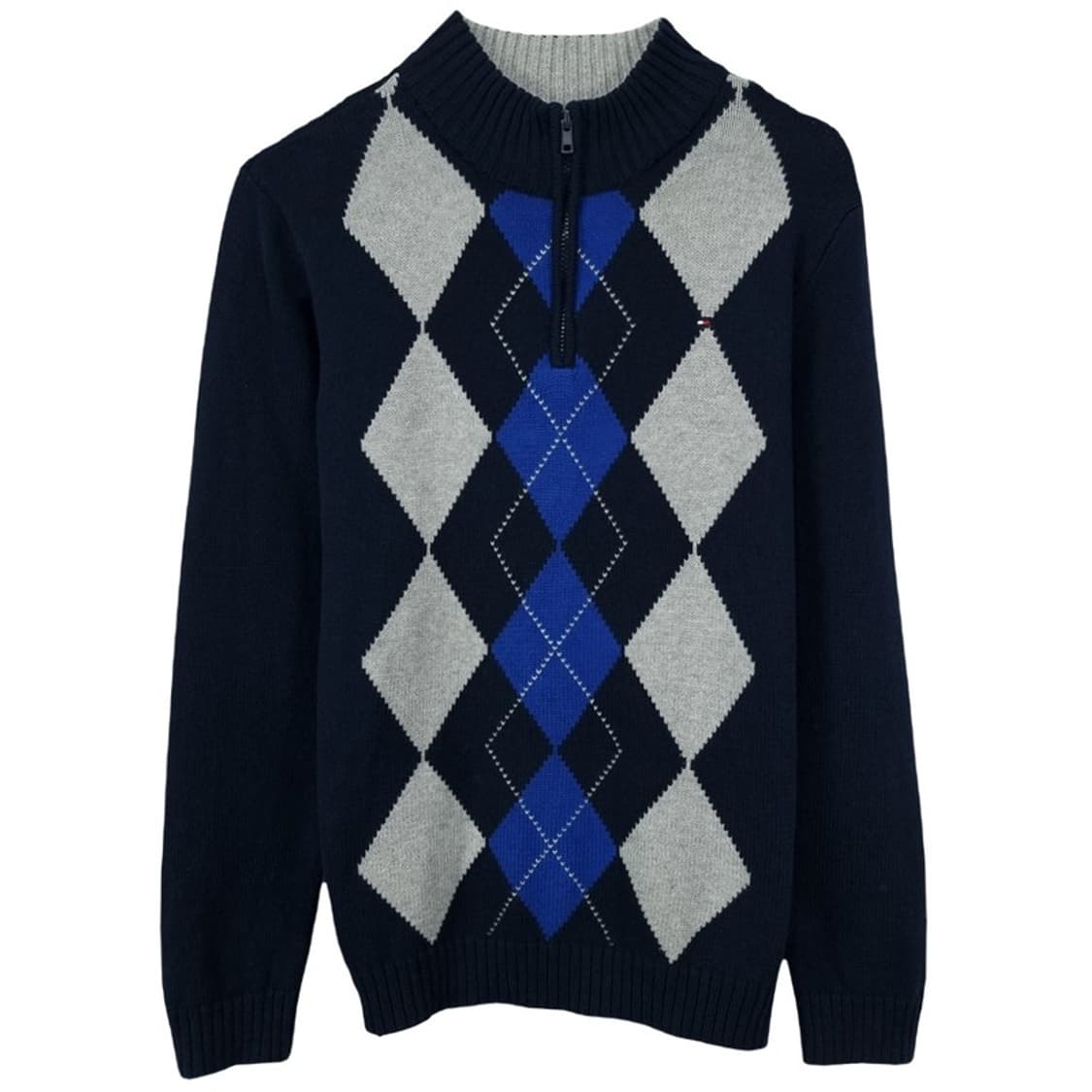 [타미힐피거] 로고 자수 아가일 체크 하프집업 반집업 니트 M19802 상품이미지2