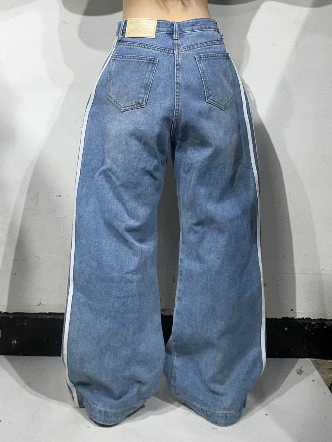 빈티지 중청 와이드 화이트 삼선 데님 청바지 S  상품이미지3