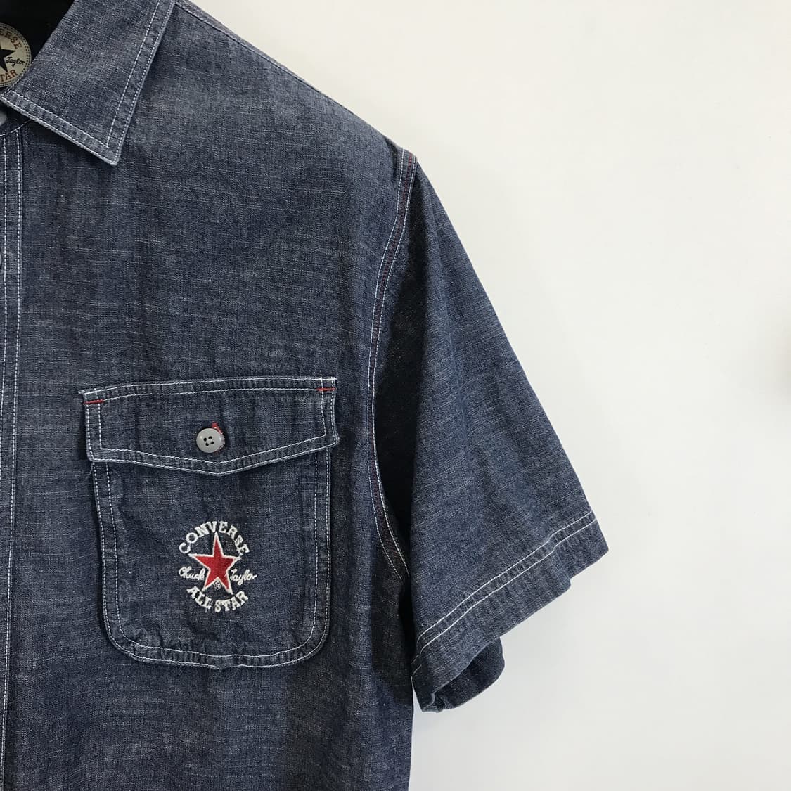 컨버스 빈티지 샴브레이 반팔셔츠 [100] 상품이미지2