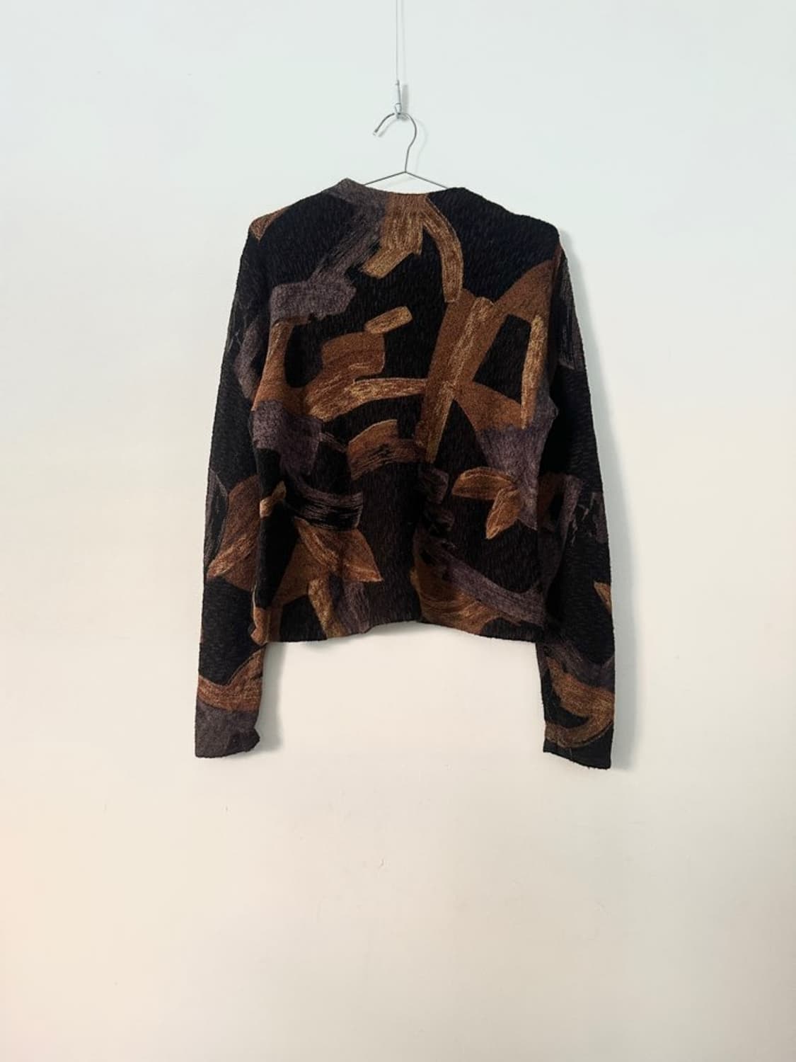 Leaf pattern moc neck knit / brown 상품이미지5