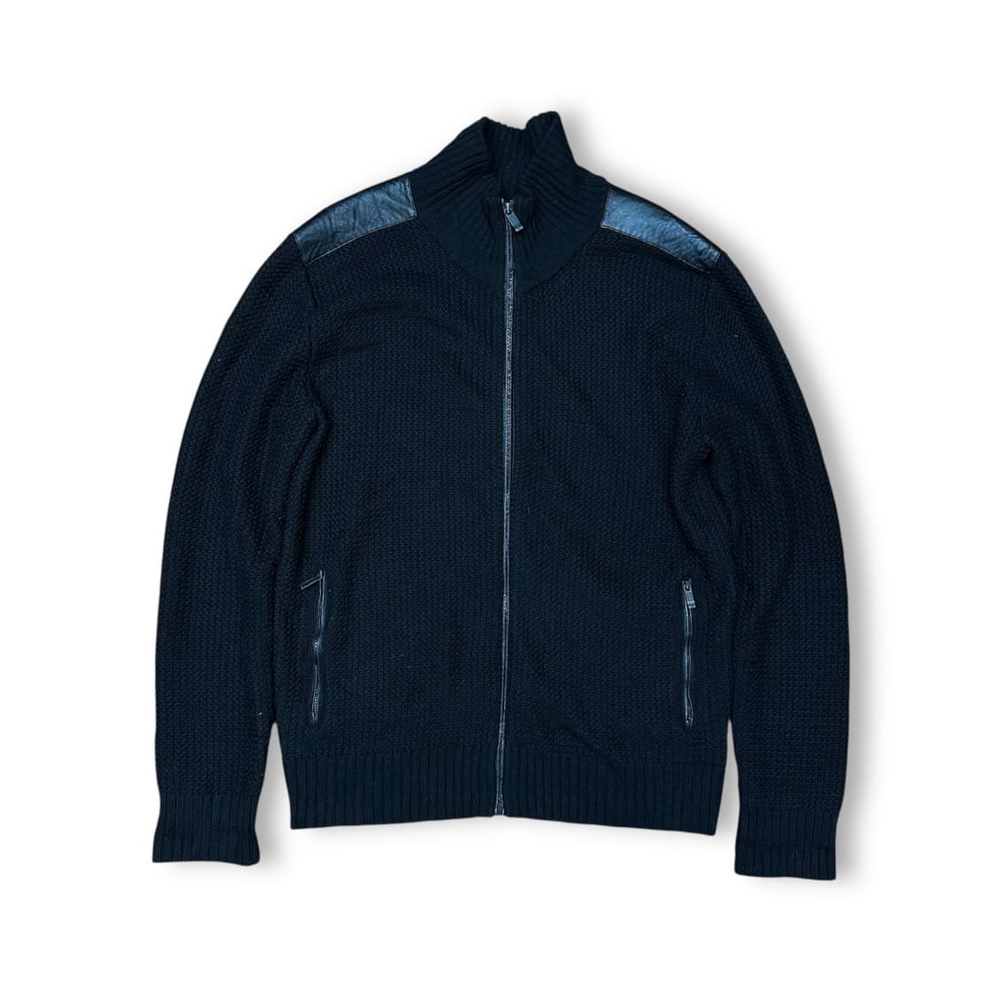 제냐스포츠 레더패치 니트 집업 상품이미지1