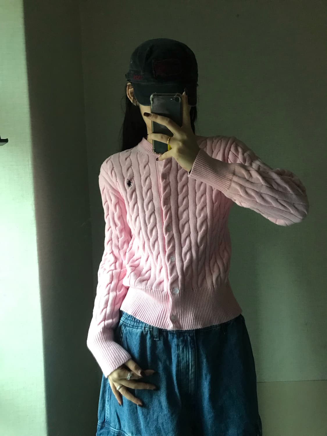 폴로 연핑크 케이블 니트 가디건 상품이미지3