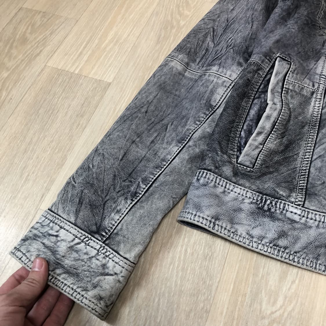 (M-L) 자라 ZARA 양가죽 페이디드 다잉 워싱 트러커 자켓 상품이미지2