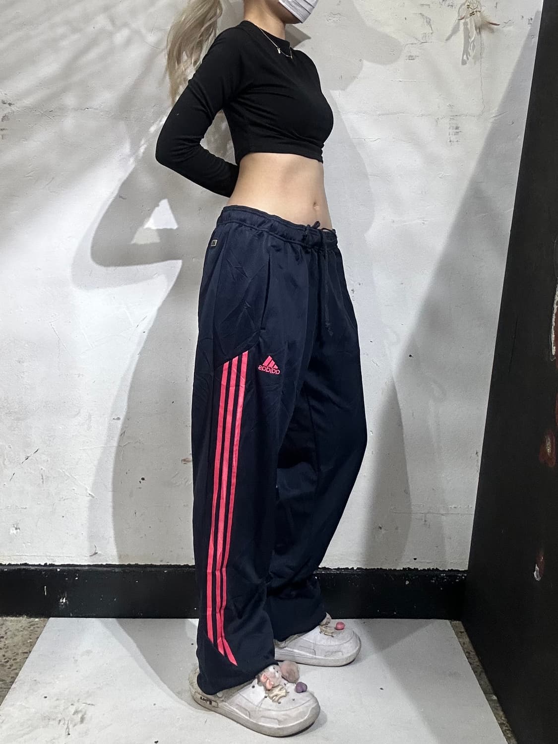 아디다스 핑크 삼선 네이비 와이드 트레이닝 팬츠 M  상품이미지1