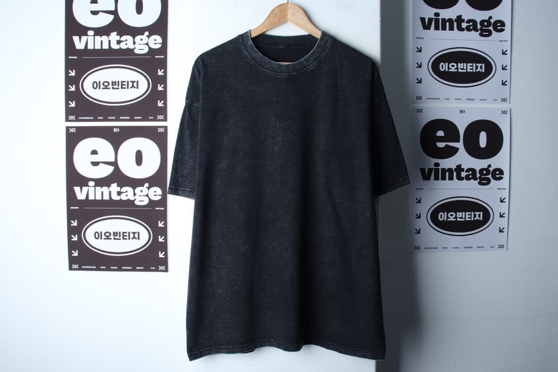 (L-2XL) 애드호크 반팔 티셔츠 피그먼트 블랙 무지-H32737 상품이미지2