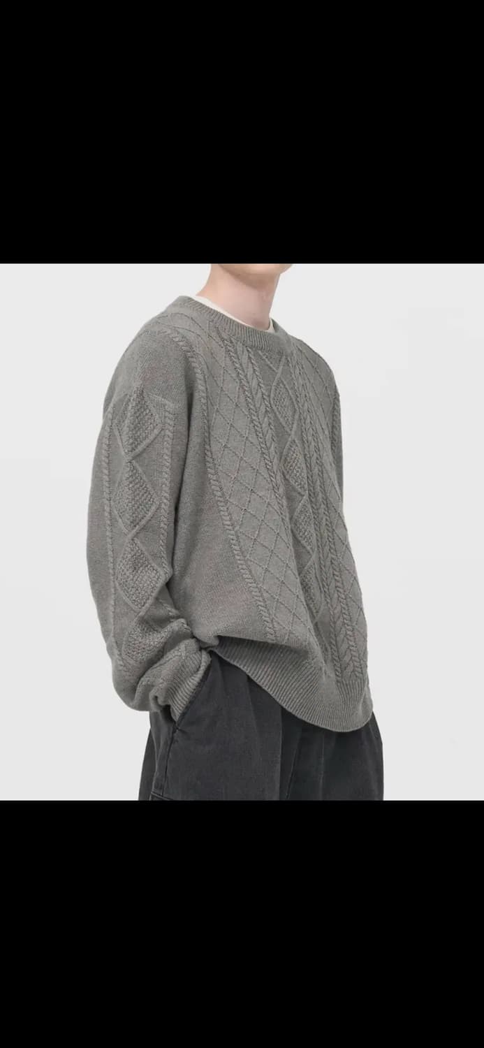  니트 데일리 라운드넥 피셔맨 니트 (MELANGE GREY) L 상품이미지3