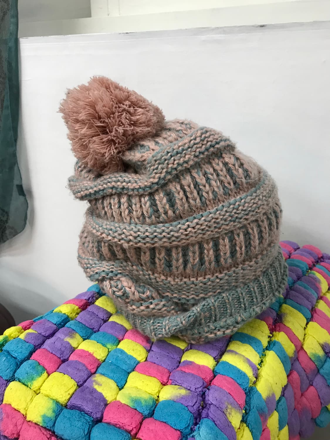 빈티지 핑크 방울 니트모자  상품이미지3