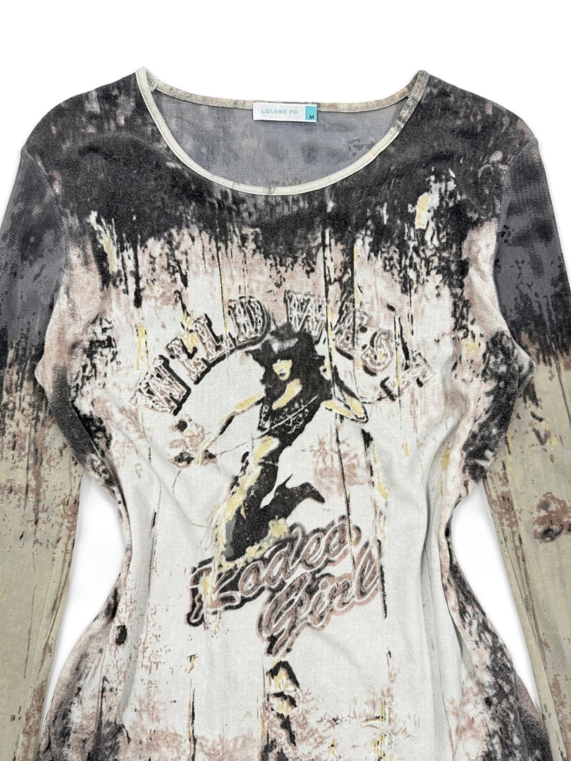 빈티지 LOUISE FD 시스루 펑크 프린팅 레이어드 긴팔티 상품이미지3