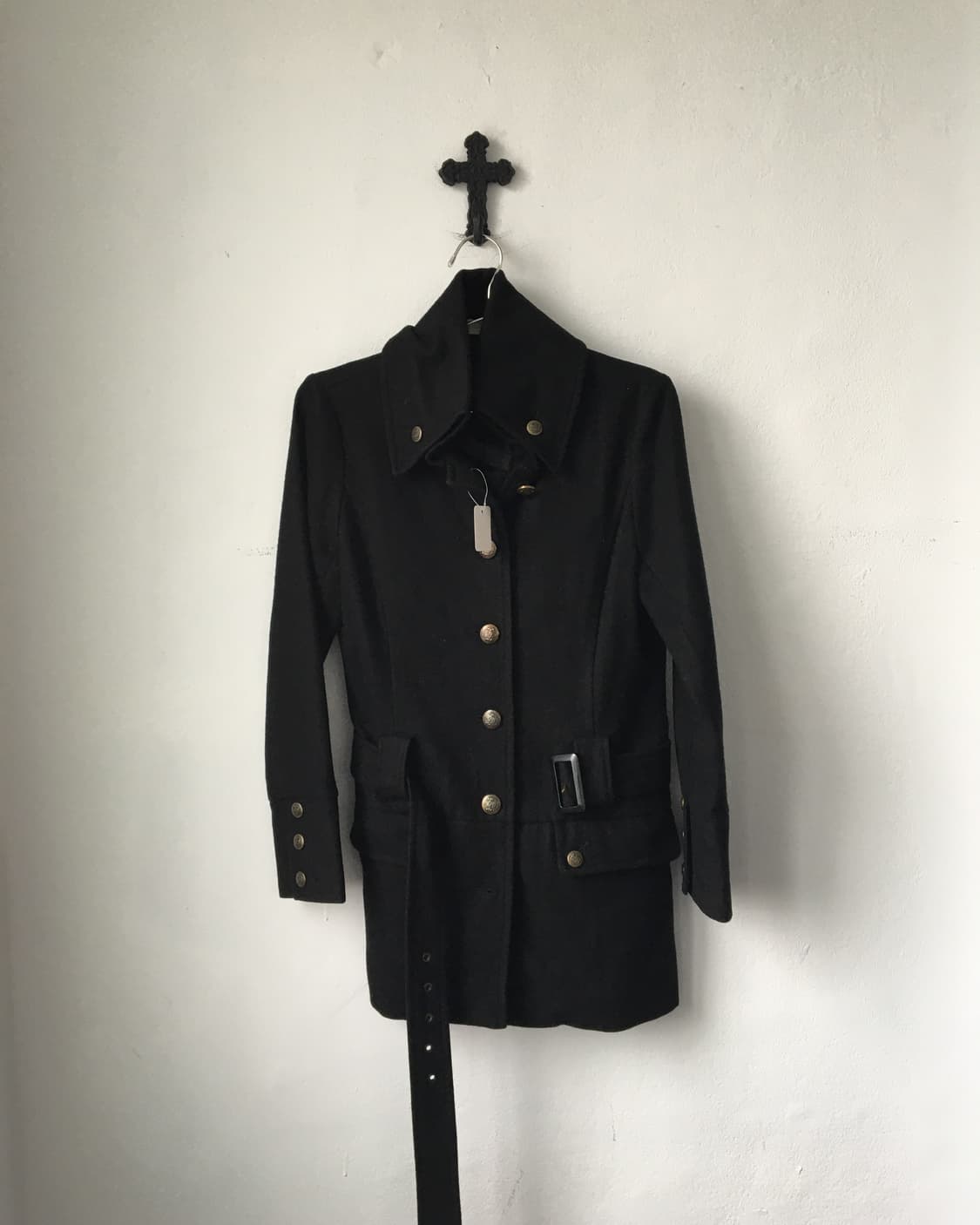 High neck belted woolen jacket 상품이미지1