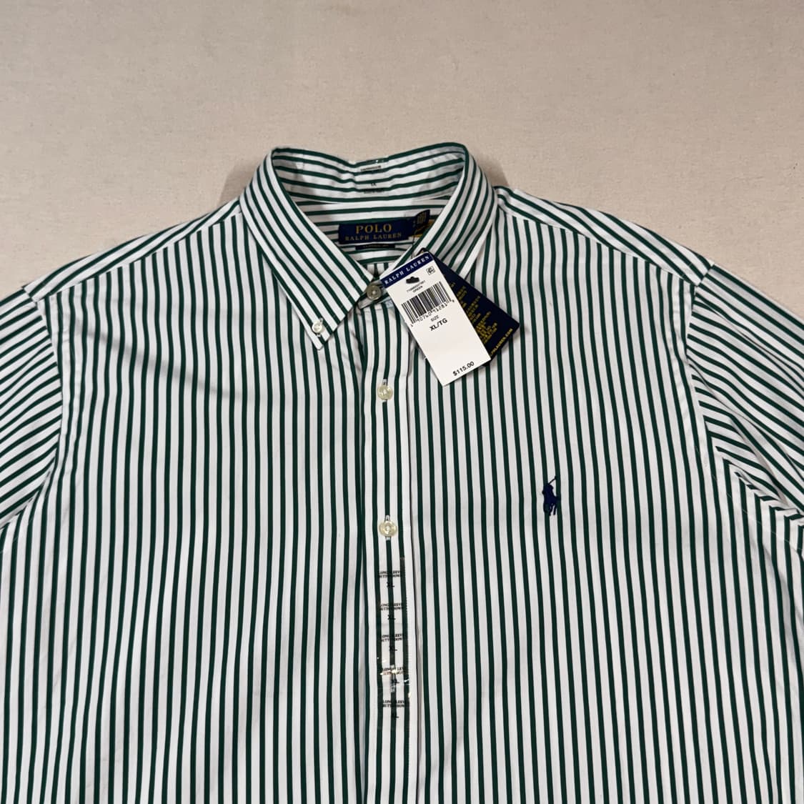 XL) 폴로 랄프로렌 그린 스트라이프 셔츠 신형 미사용품 상품이미지3