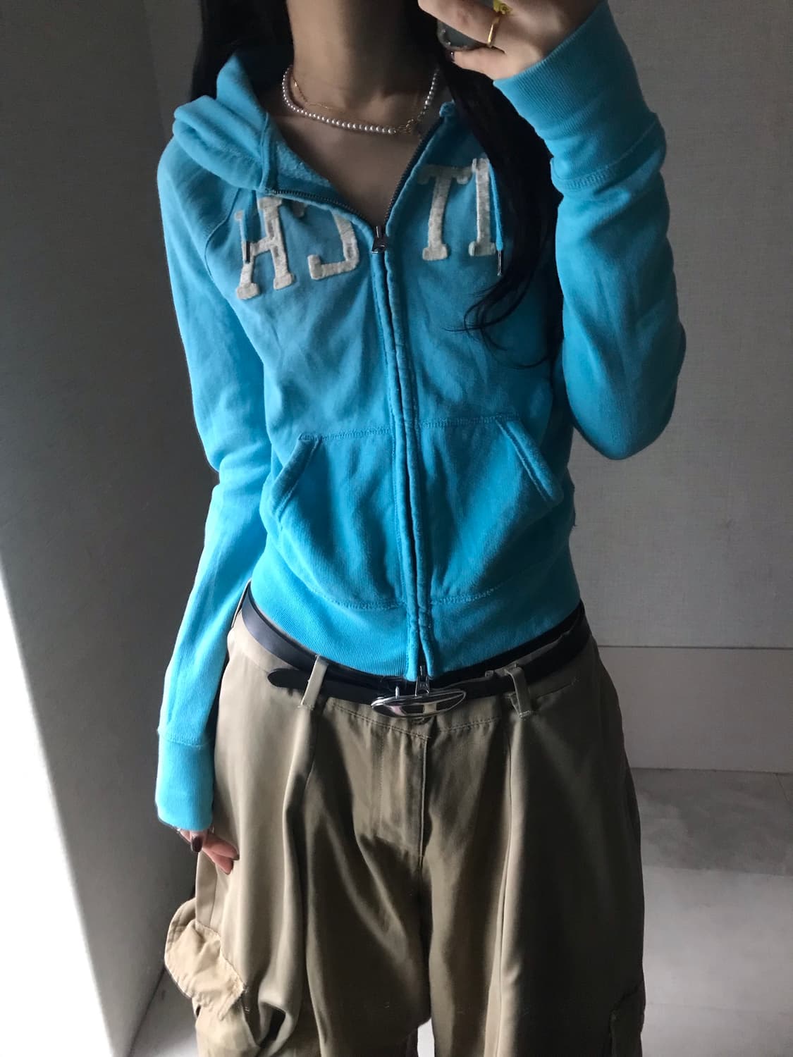 아베크롬비 연하늘 딱붙핏 후드집업 상품이미지3