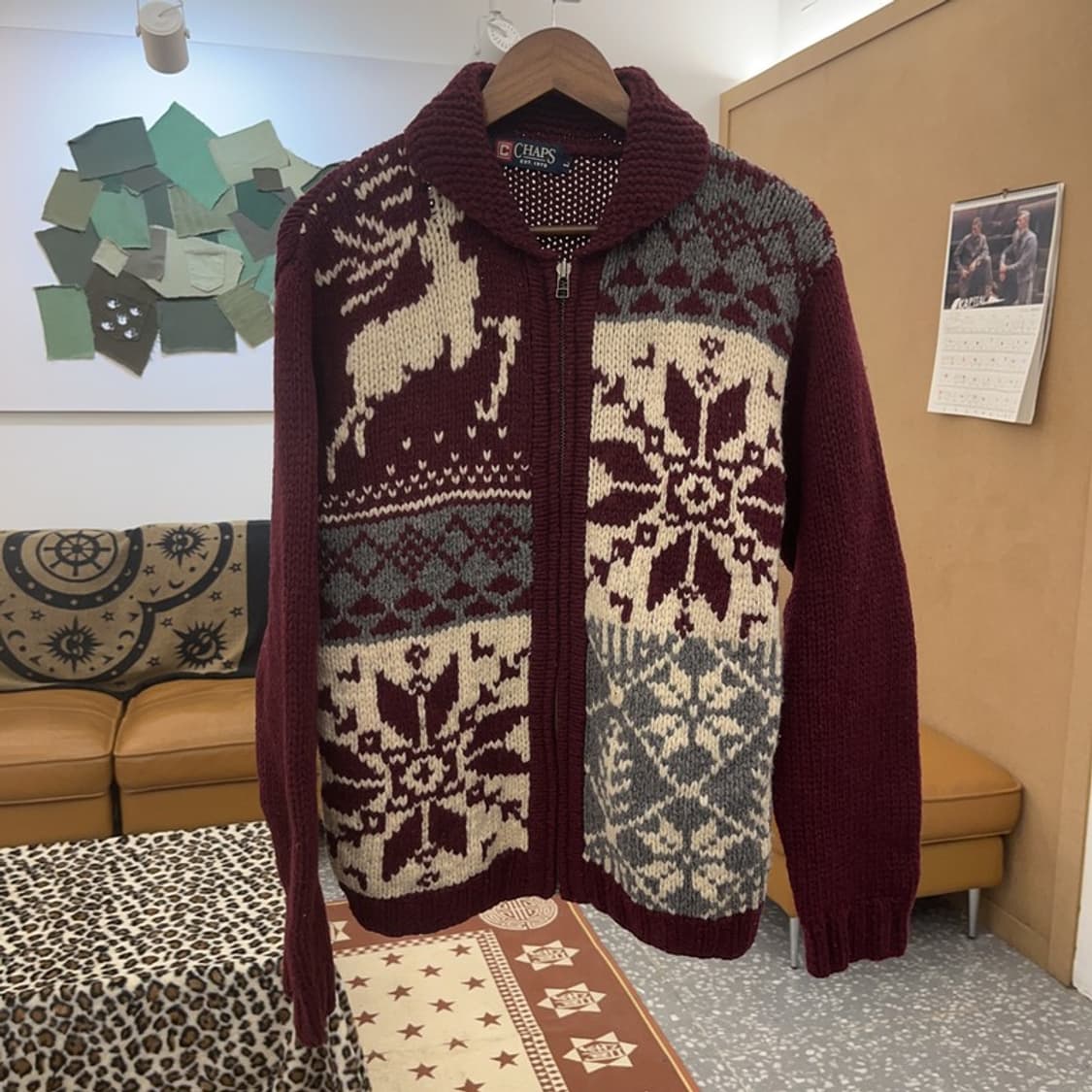 챕스 랄프로렌 코위찬 버건디 와인 니트 집업 가디건 L C08820 상품이미지3