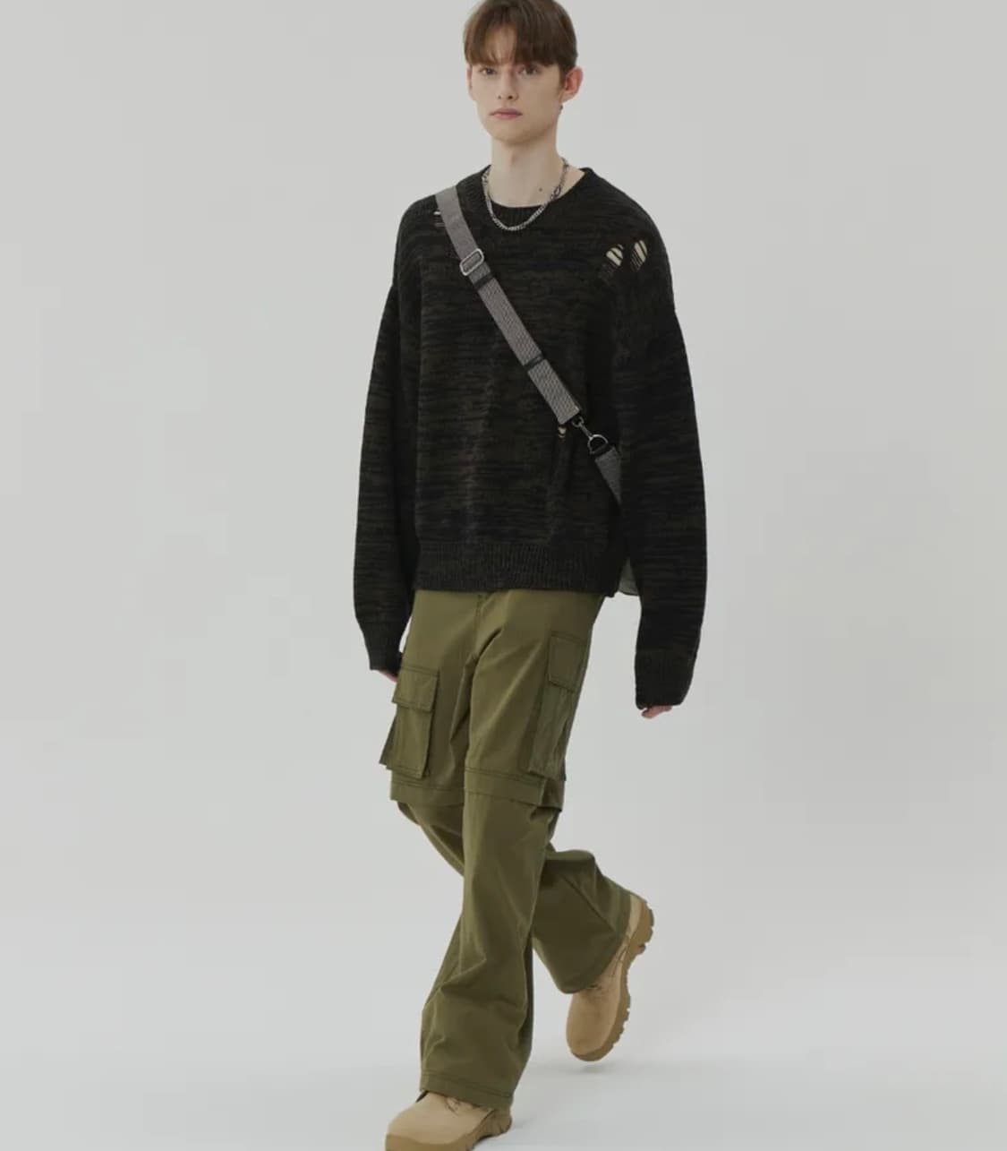 메종미네드 니트 PARALLEL RUIN KNIT KHAKI 상품이미지2