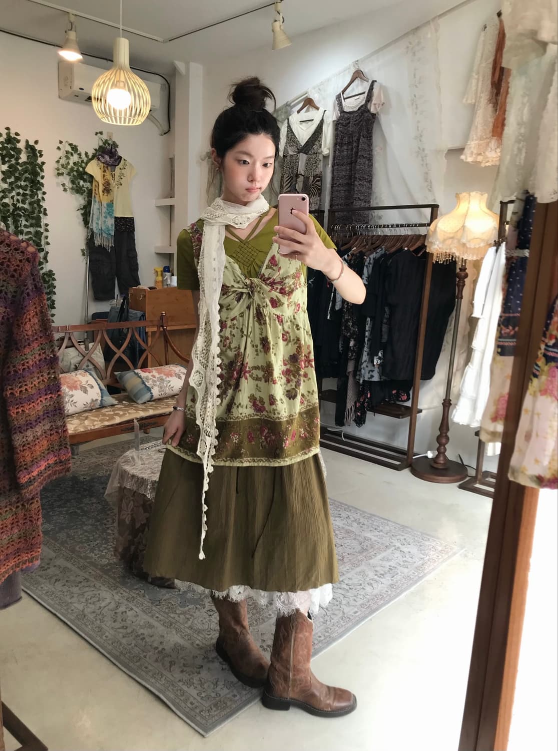 빈티지 올리브 그린 데일리 히피 하구미 코디 세트 상품이미지1