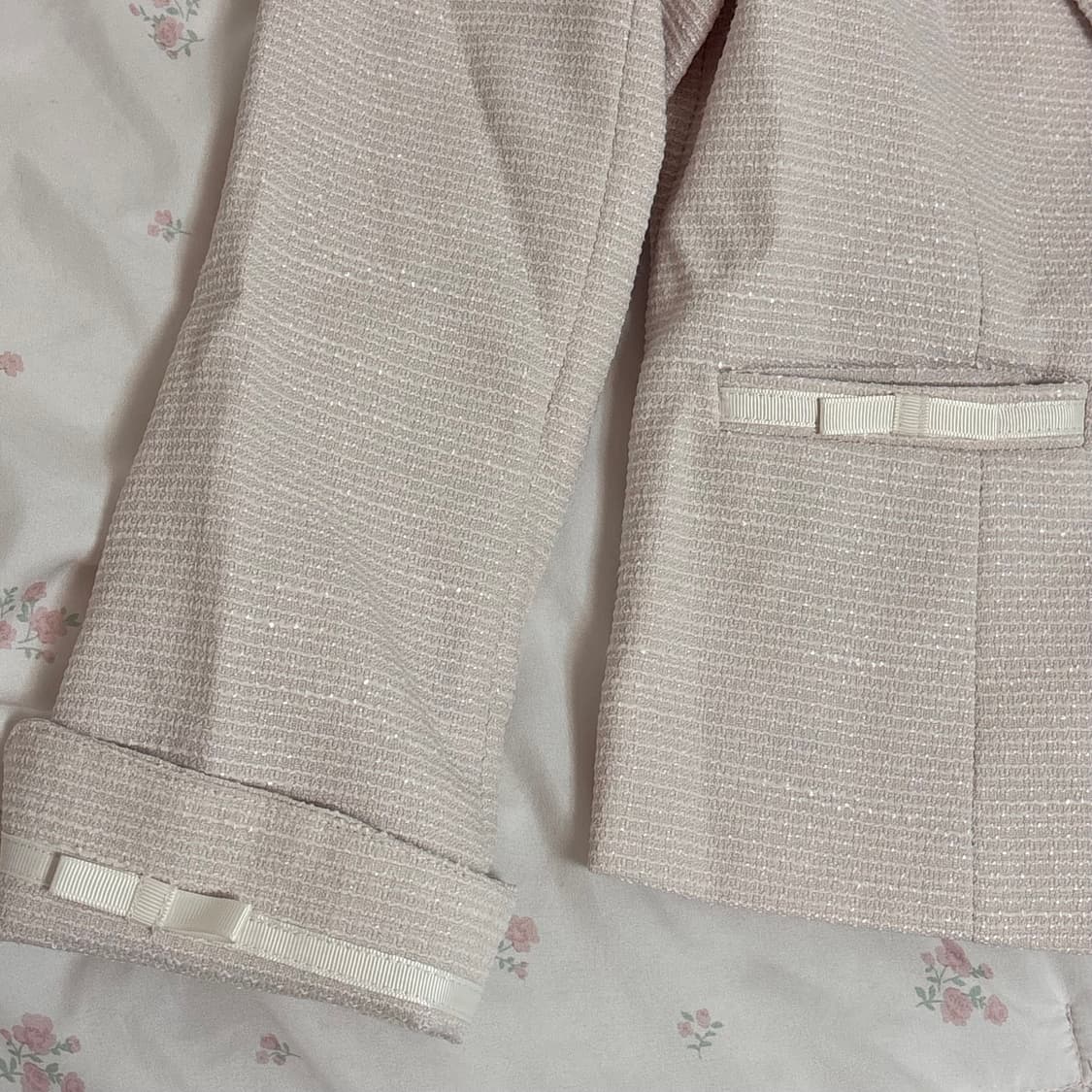 딸기우유 리본 핑크 트위드 자켓 땡땡이 상품이미지3