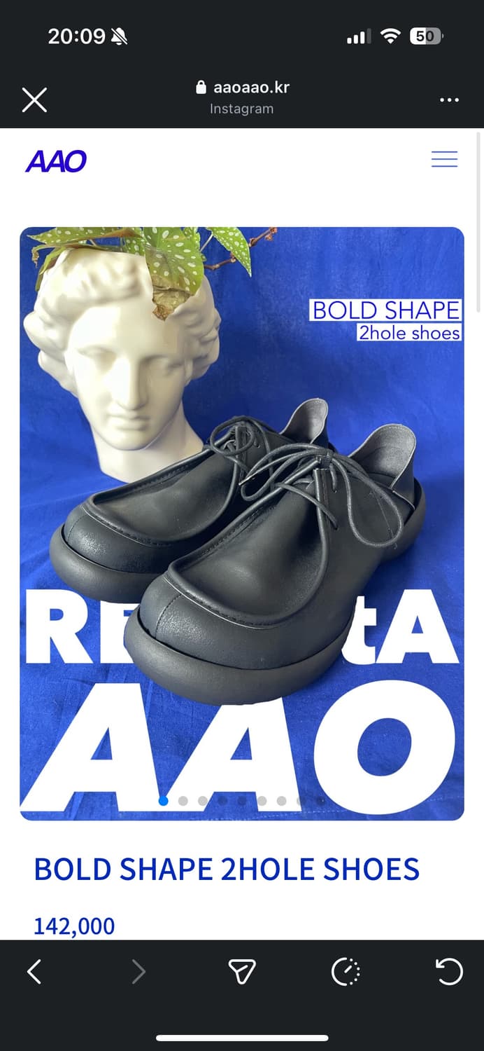 AAO 리게타 볼드 쉐입 투홀 슈즈 블랙 LL size 상품이미지1