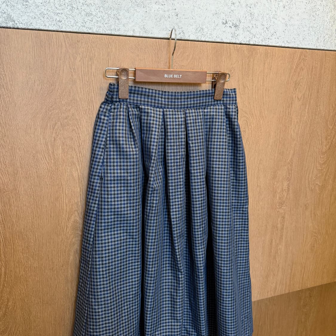 빈티지 밴딩 롱 스커트 체크 패턴 디테일 A라인 네이비 상품이미지5