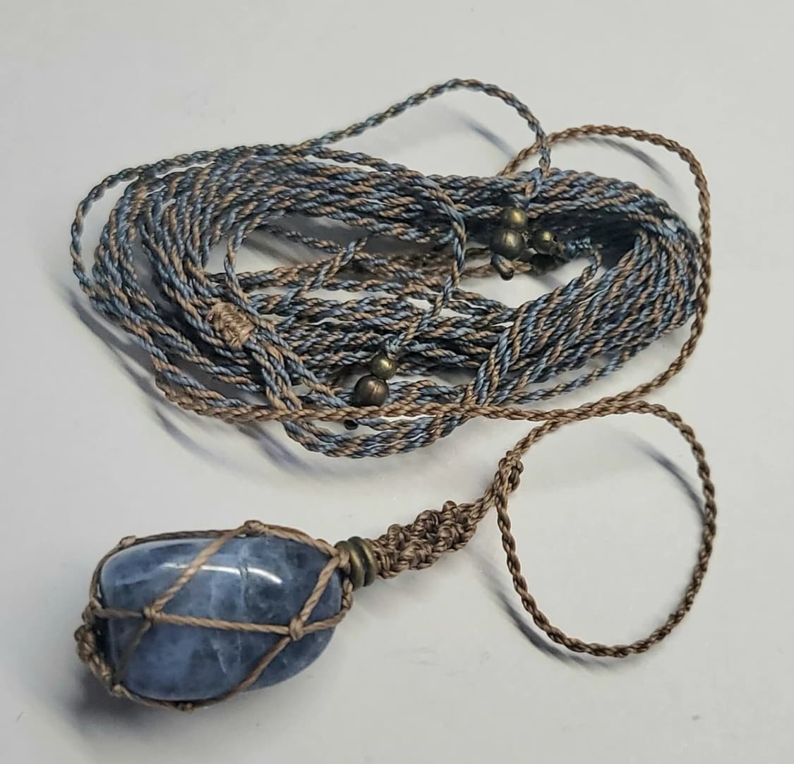 천연 원석 블루 플루오라이트 마크라메 롱목걸이 초커 이중 네크리스 목걸 상품이미지2