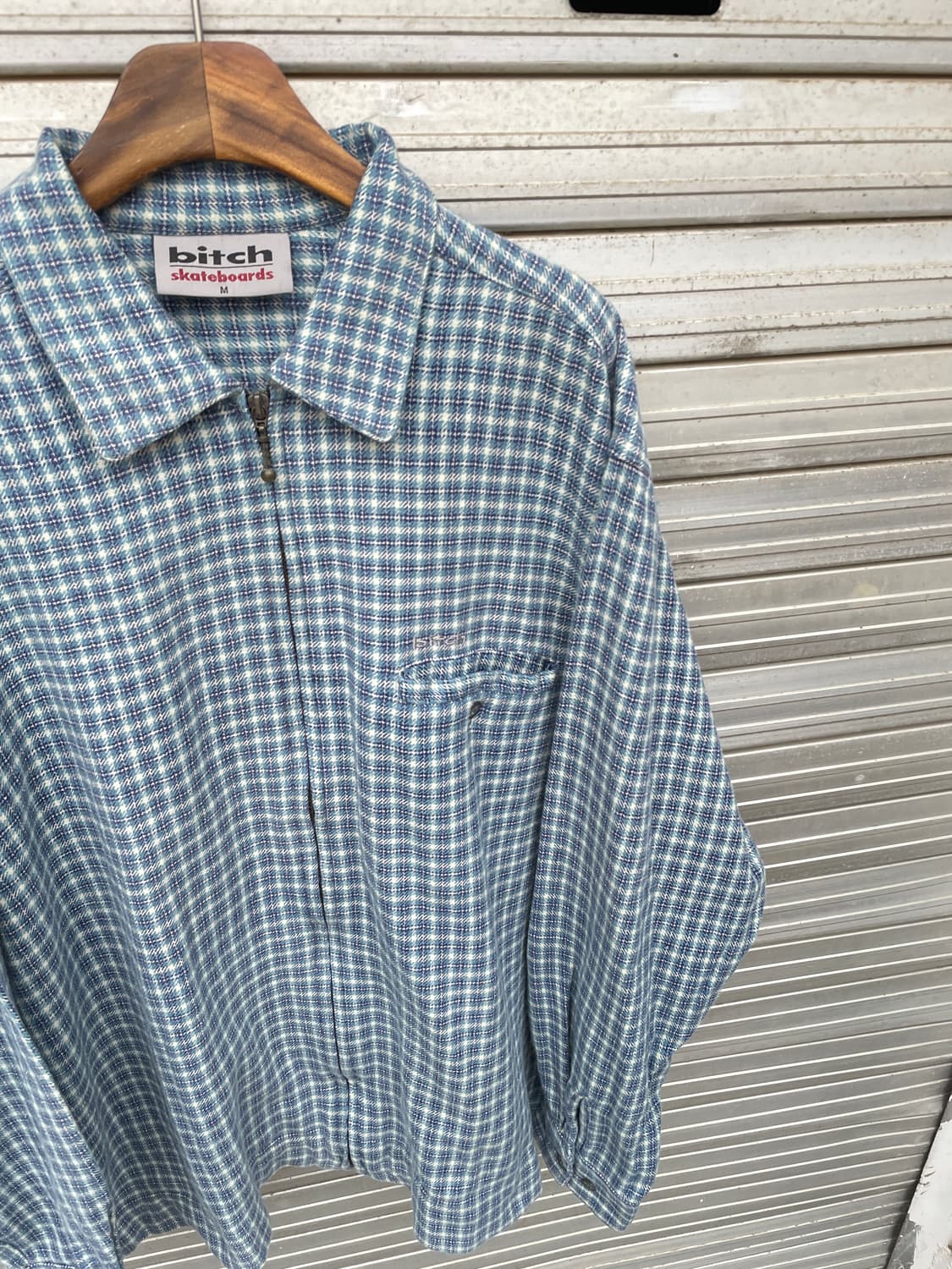 90-00s Bit*h Sky Blue Flannel Zip-up 상품이미지3
