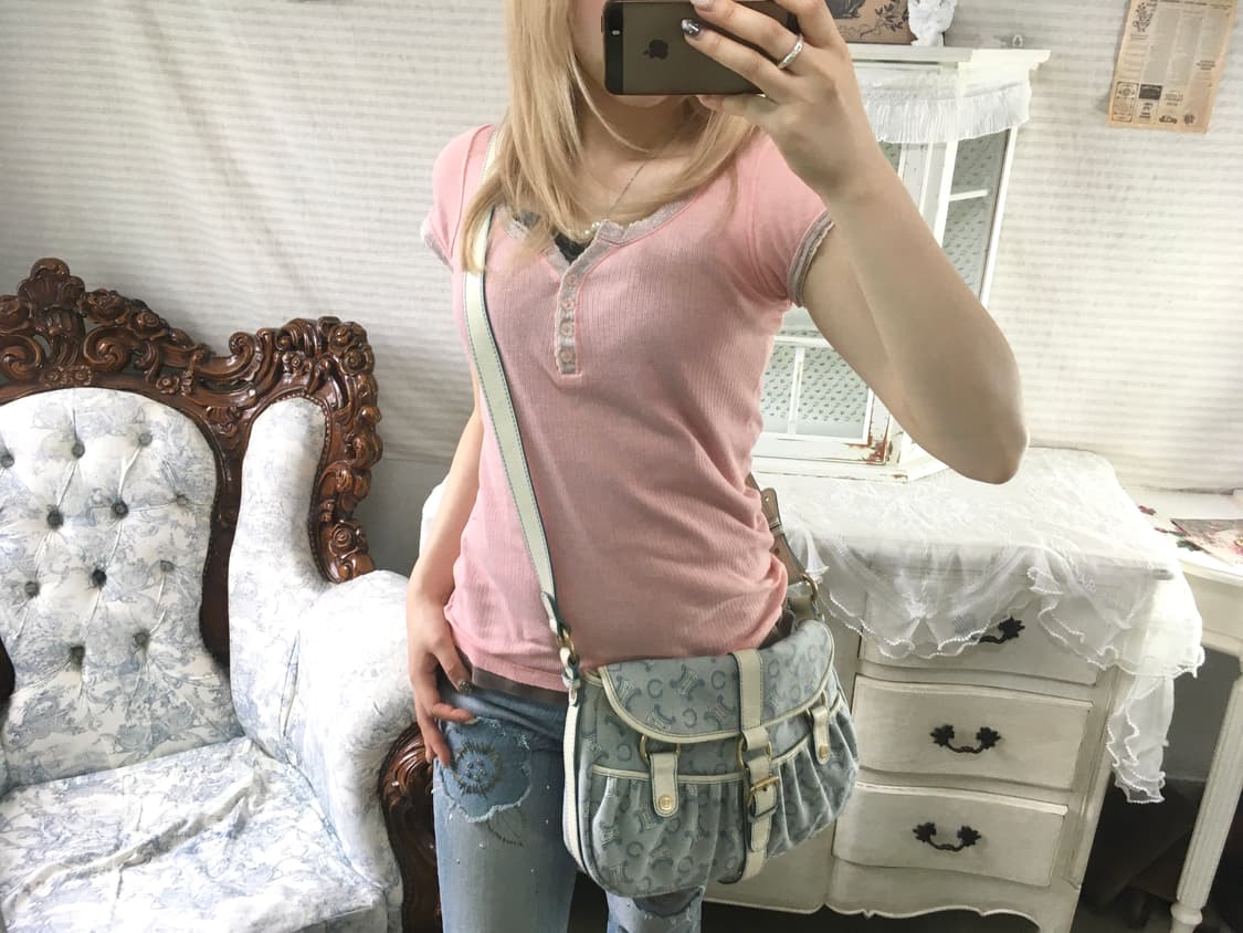 일본빈티지 히메 핑크 슬림 반팔 티셔츠 상품이미지4