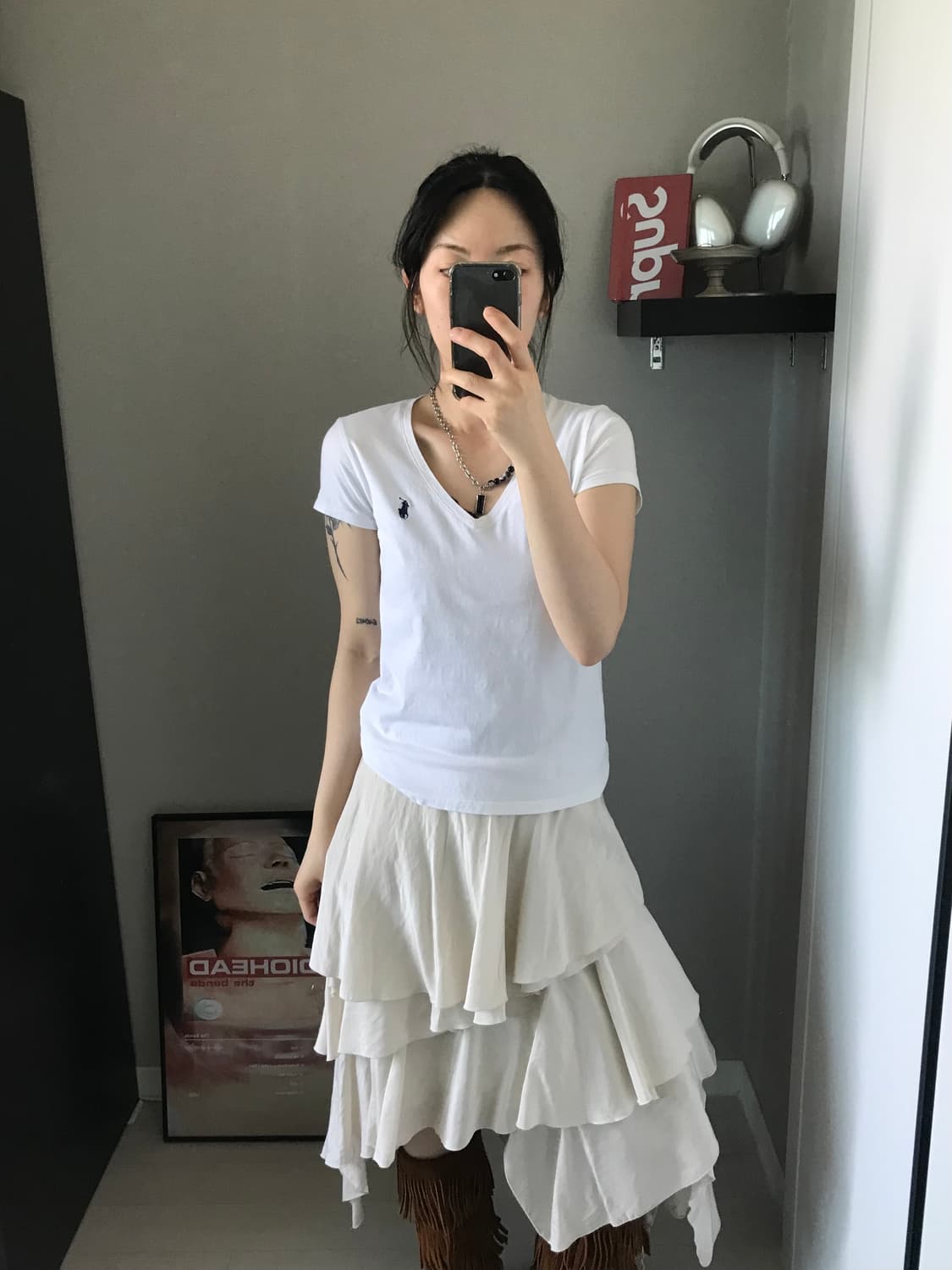 폴로 랄프로렌 포니 로고 화이트 브이넥 반팔 상품이미지4