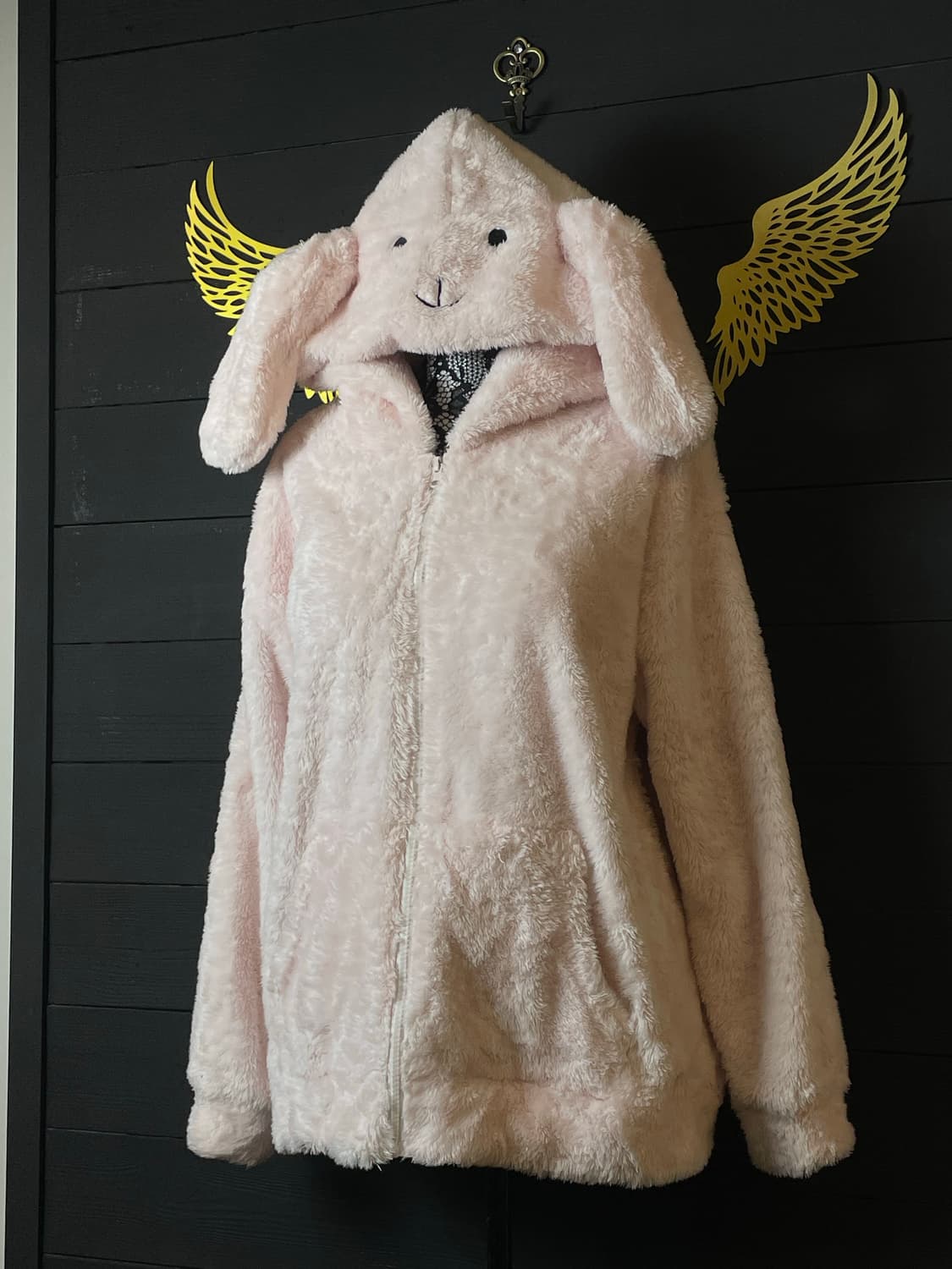 JPN 갸루 연핑크 딸기우유 퍼 우사미미 토끼 래빗 후드집업 상품이미지4