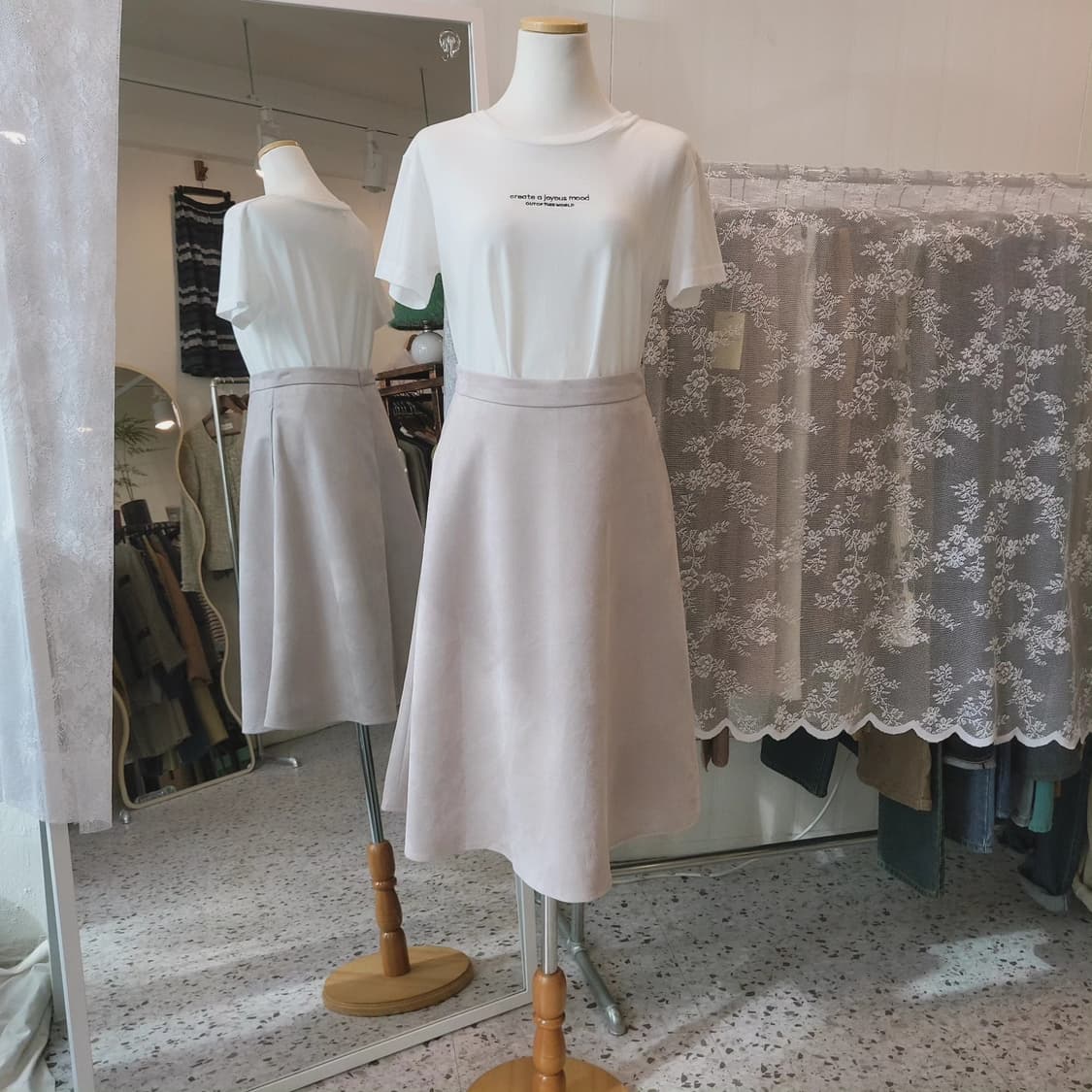 Rope picnic 스웨이드 핑크 스커트 상품이미지2