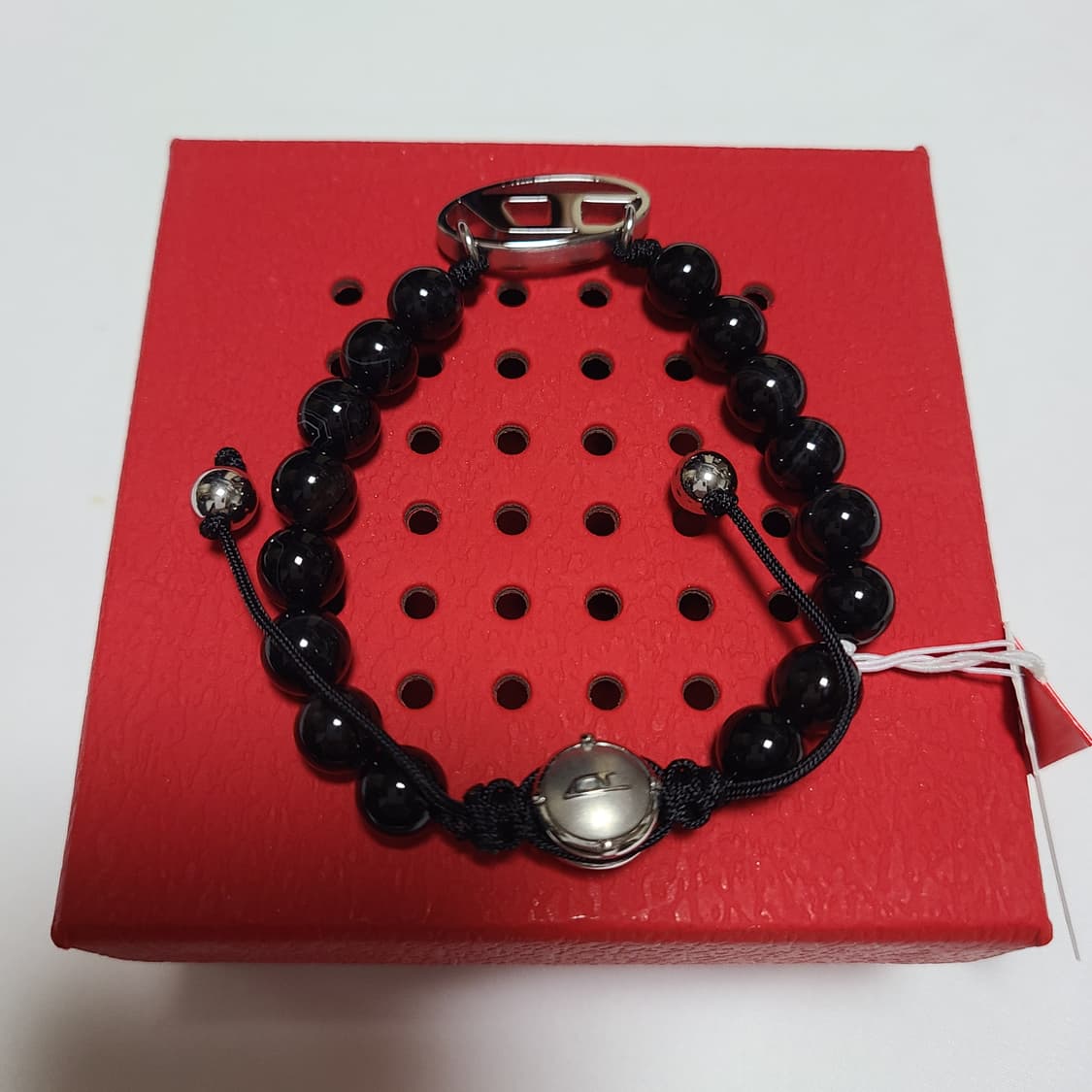 디젤 마노 비즈 팔찌 오벌 디 로고 브레이슬릿 블랙 상품이미지2