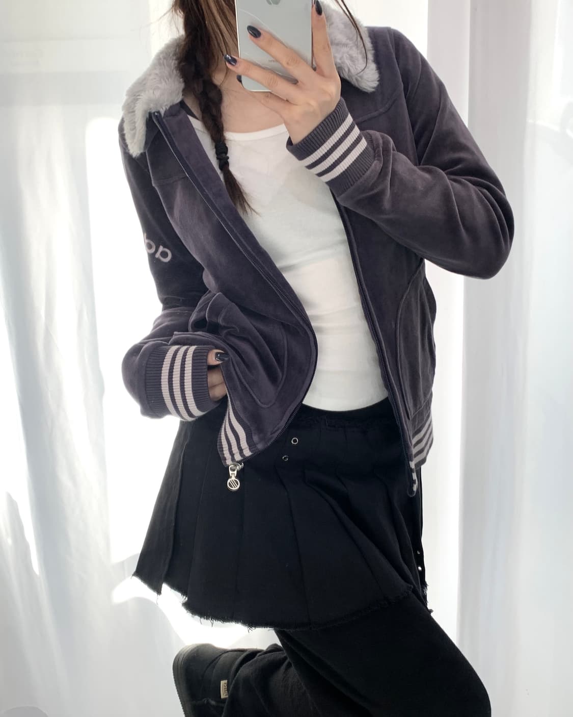 Adidas 아디다스 퍼플컬러 넘버링 벨벳 집업 상품이미지8