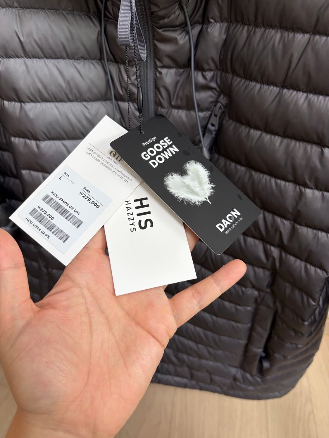 히스헤지스 구스다운 경량패딩 L 새상품 상품이미지2