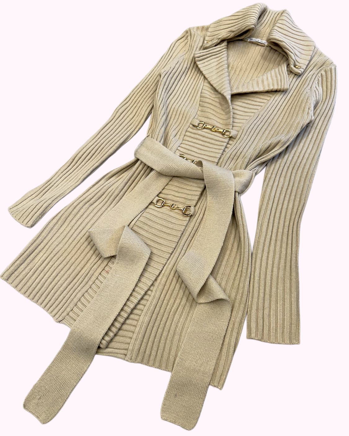 beige ribbed belted knit cardigan 상품이미지2
