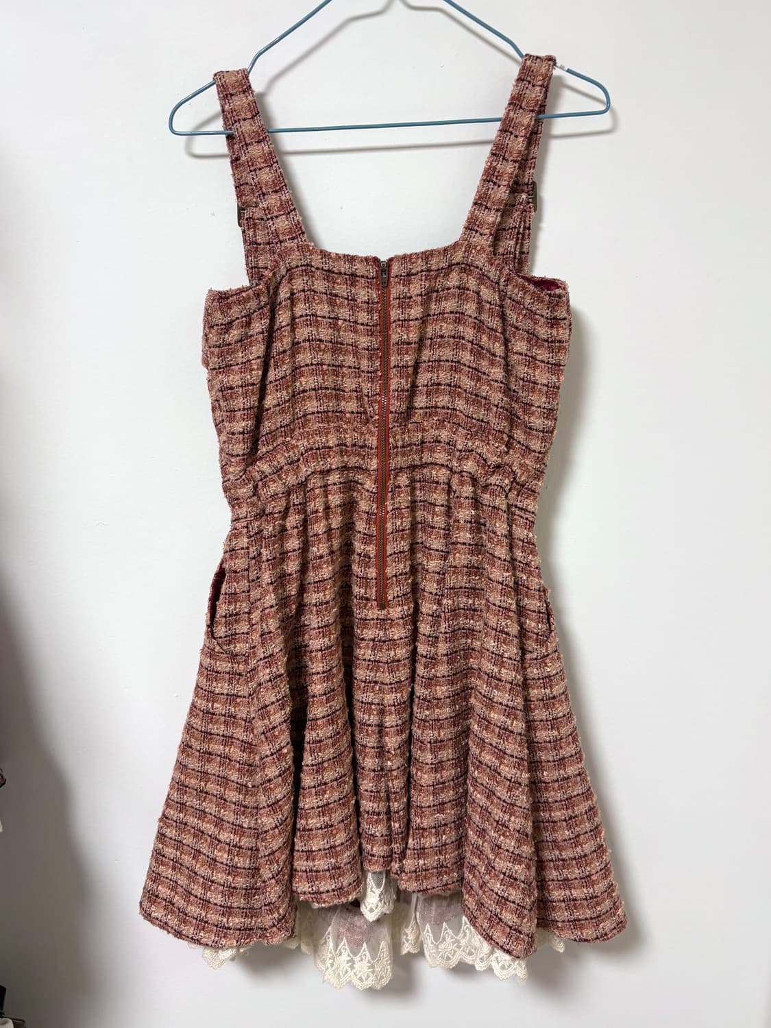 빈티지 리즈리사 히메갸루 트위드 체크 멜빵 원피스 상품이미지3