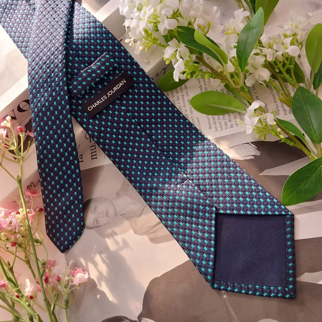 샤를주르당 실크 블루 자카드 넥타이 9.0cm A+등급 K1992 상품이미지5