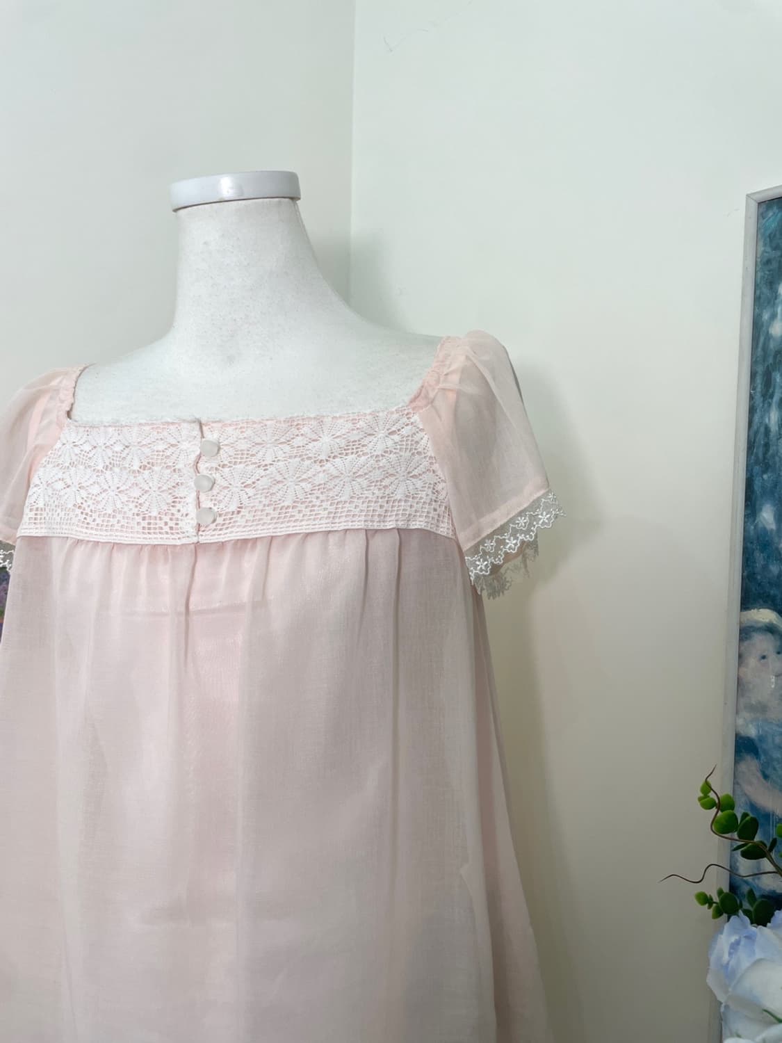 sheer pink lace square-neck princess blo 상품이미지7