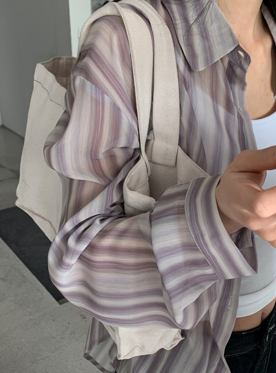 시스루 스트라이프 셔츠  상품이미지4