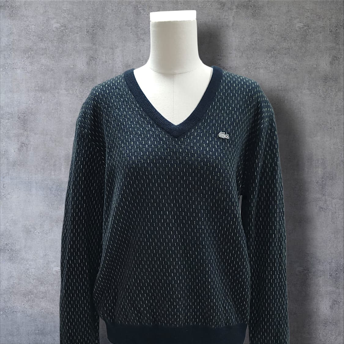 [105/5] 라코스테 네이비 토트그린 브이넥 울 니트 상품이미지3