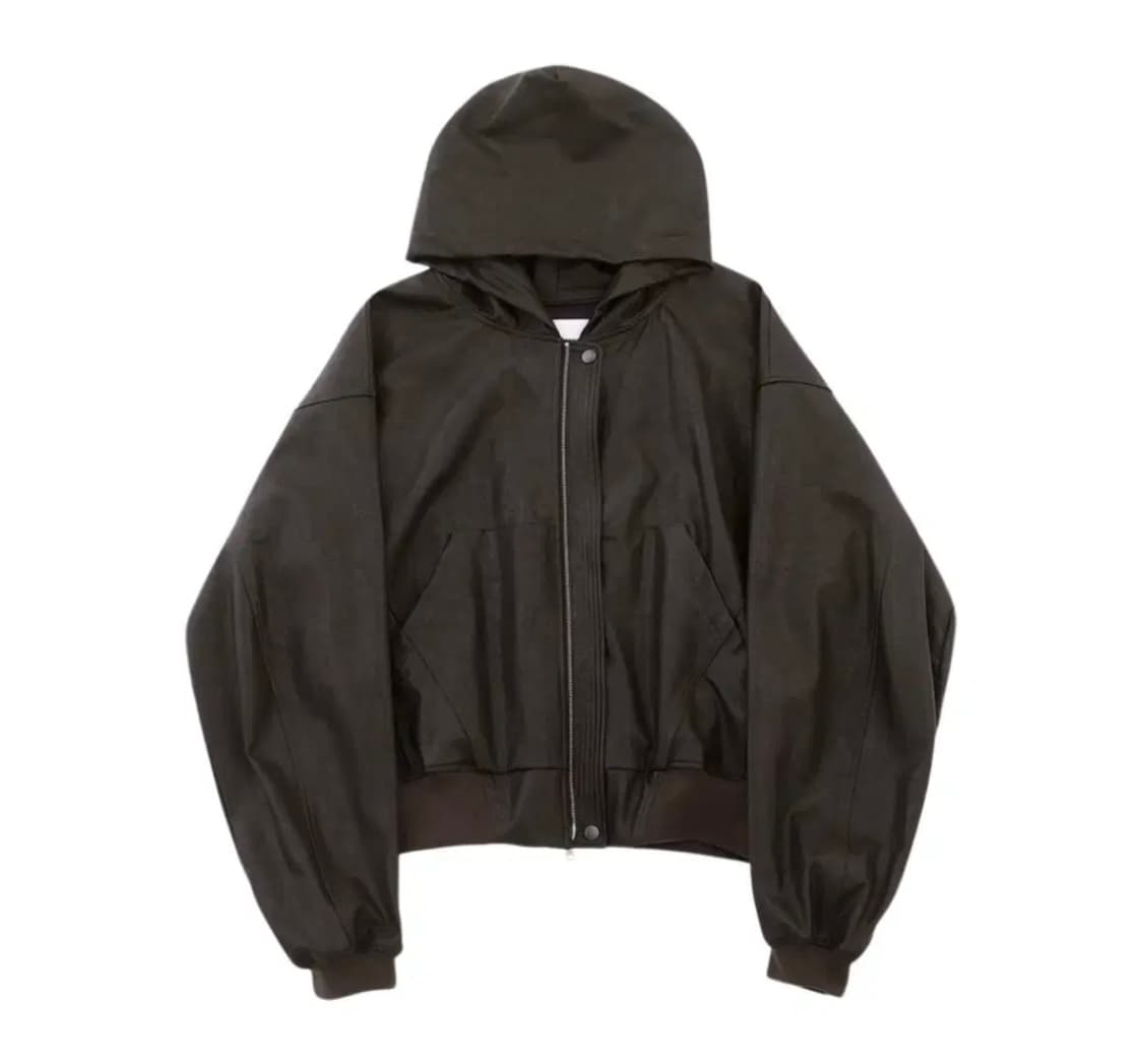 알렌느 크롭드 포우 레더 집업 후드 브라운 2사이즈 상품이미지1