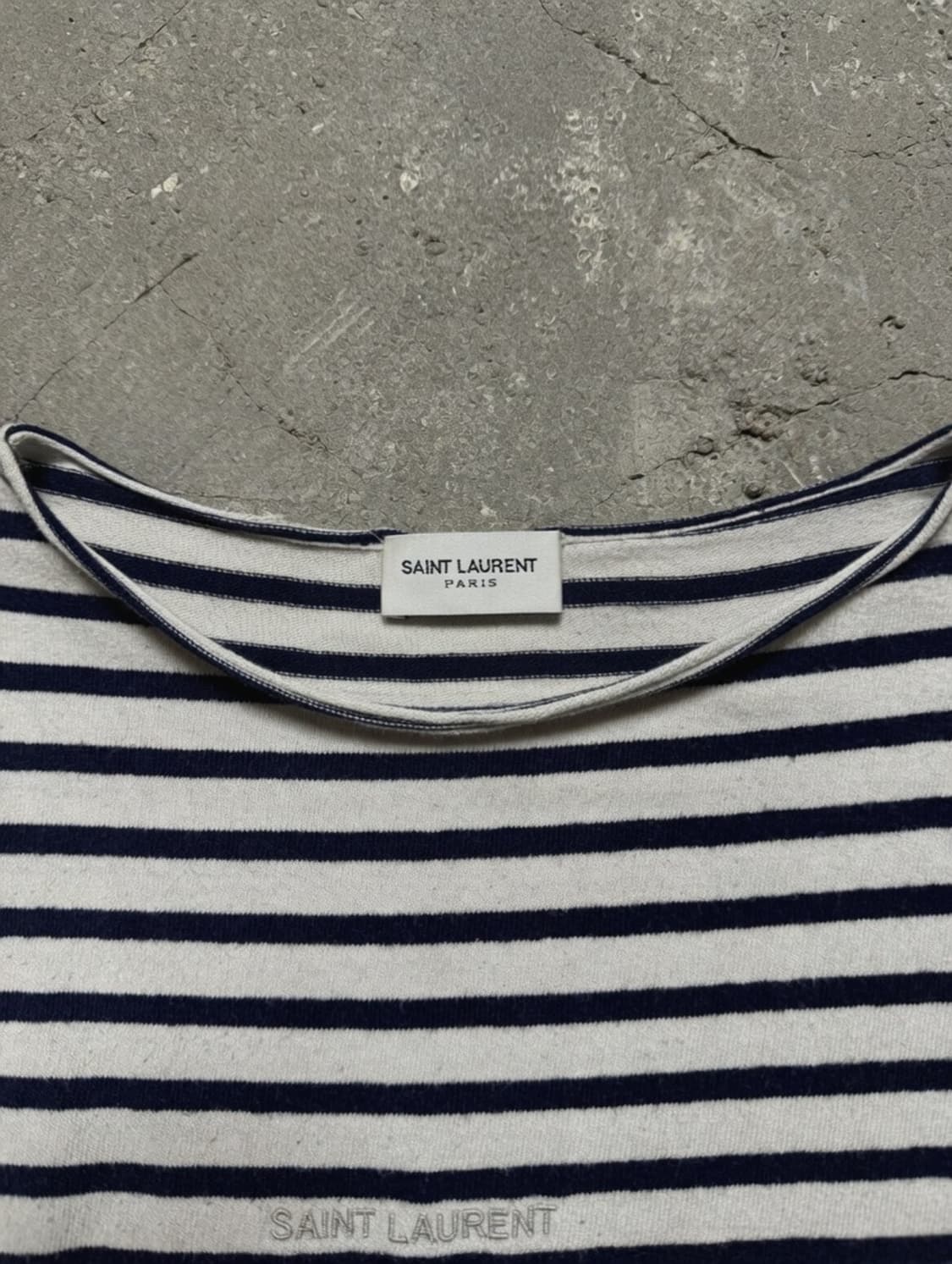생로랑 로고 자수 프렌치 마린 스트라이프 티셔츠 상품이미지5