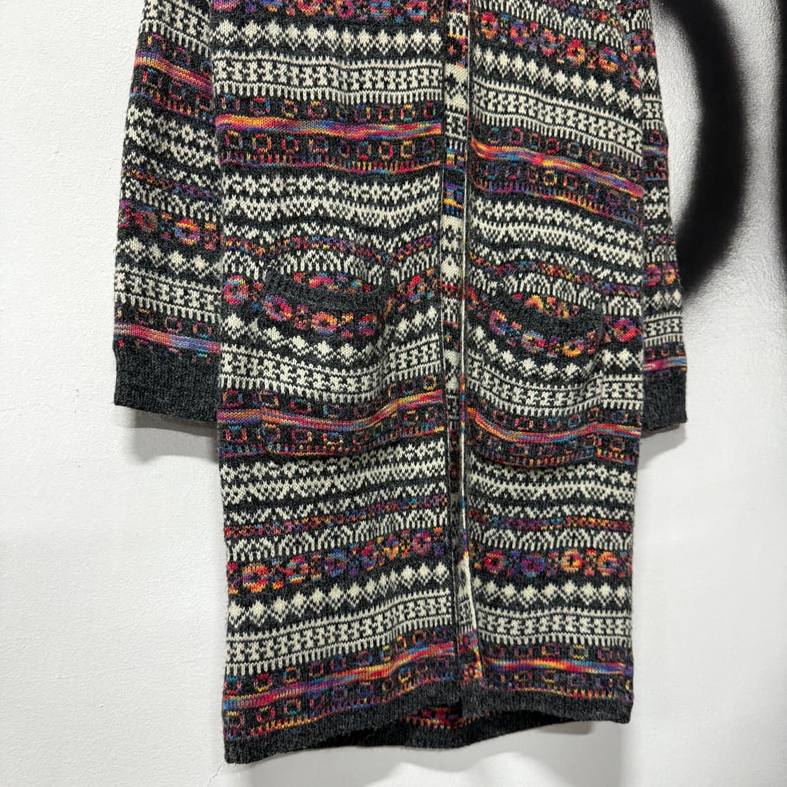 VTG 빈티지 모리 에스닉 보헤미안 패턴 롱 니트 후드 가디건 상품이미지4
