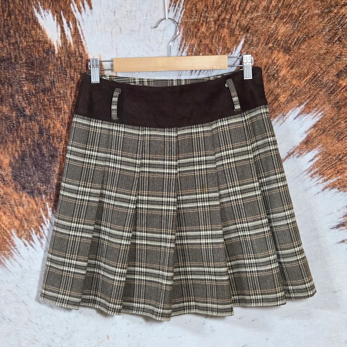 브라운 타탄체크 플리츠 미니 스커트 상품이미지4