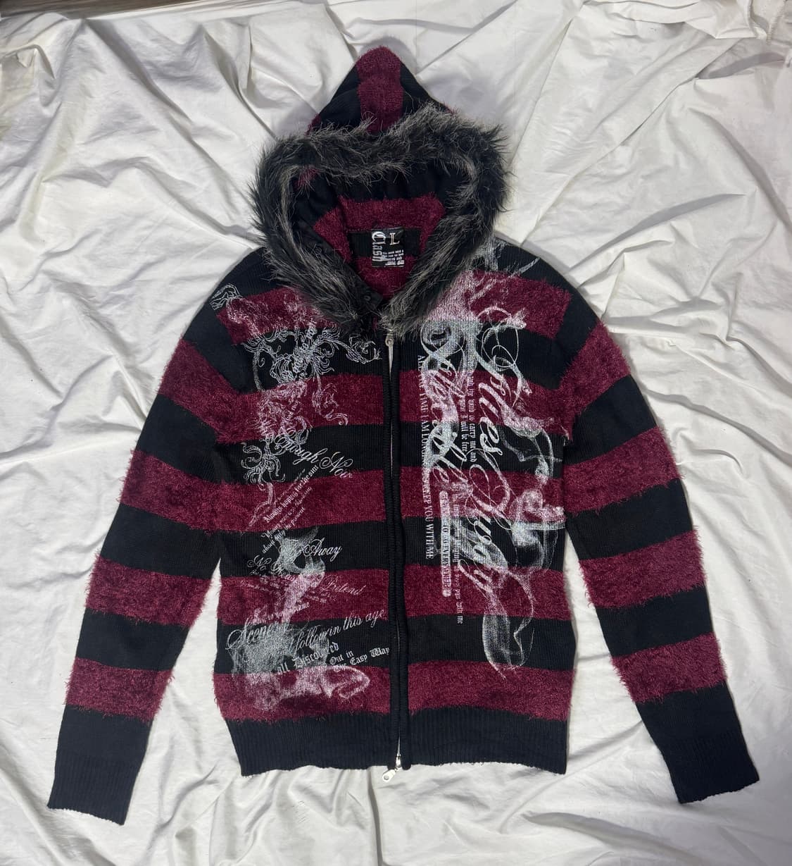 Clash ahead 레터링 스트라이프 니트 퍼 후드집업 y2k 펑크 상품이미지4