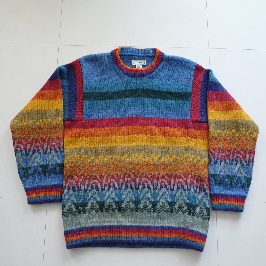 90s 엘엘빈 에스닉 나바호 아즈텍 아일랜드제 울 100% 니트 L 상품이미지1
