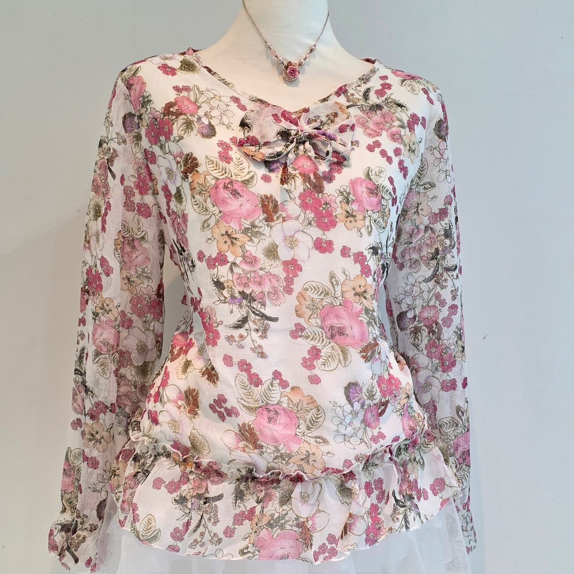 보헤미안 로즈글리터st 리본모리걸 시스루 슬리브블라우스 상품이미지3