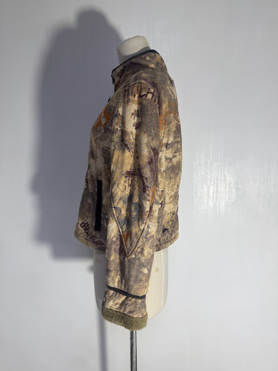 빈티지 디스트로이드 카모 패턴 블루종 안감 보아 퍼 y2k lgb goa 상품이미지2